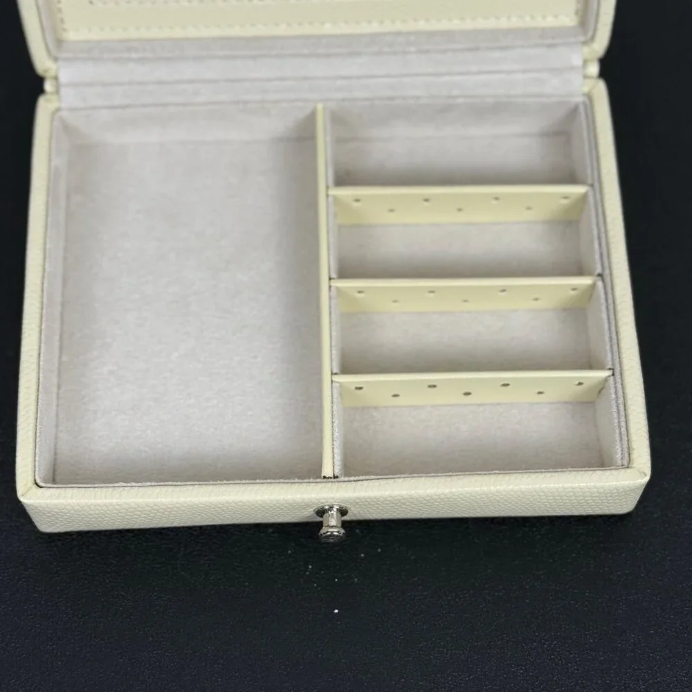 Pottery Barn McKenna Jewelry Box Travel Case Beige Faux Lizard 6.5